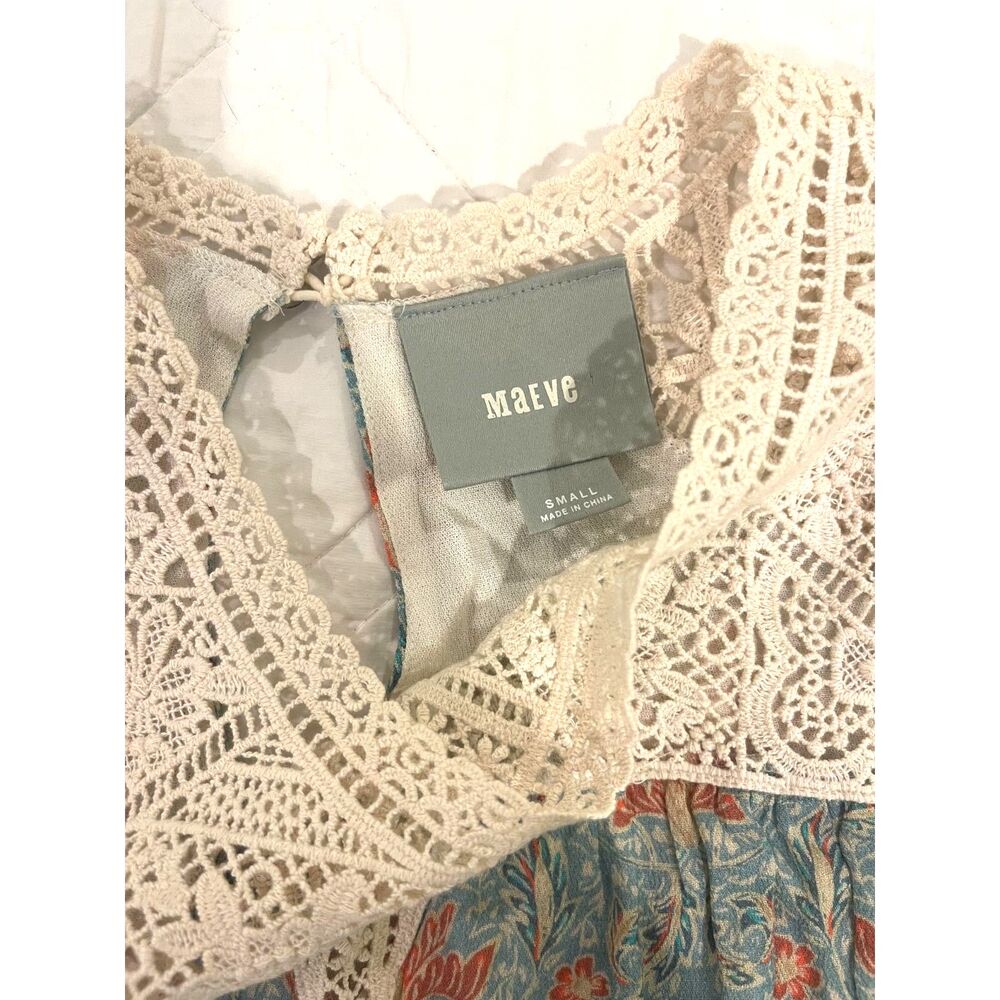 Maeve Floral Boho Lace Top S Sleeveless Flowy Lightweight Cottagecore Prairie - Picture 4 of 12